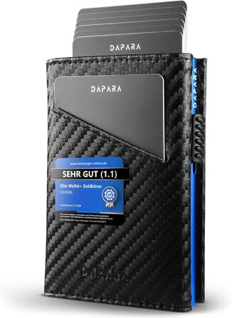 Чоловічий гаманець DAPARA: тонкий, з відділенням для монет та RFID-захистом. Містить 12 карт, карбоновий червоний (Carbon - Dynamic Blue)