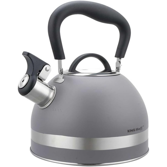 Чайник Kinghoff 1.8L з нержавіючої сталі з свистком, Induktion, сірий матовий, KH-1851