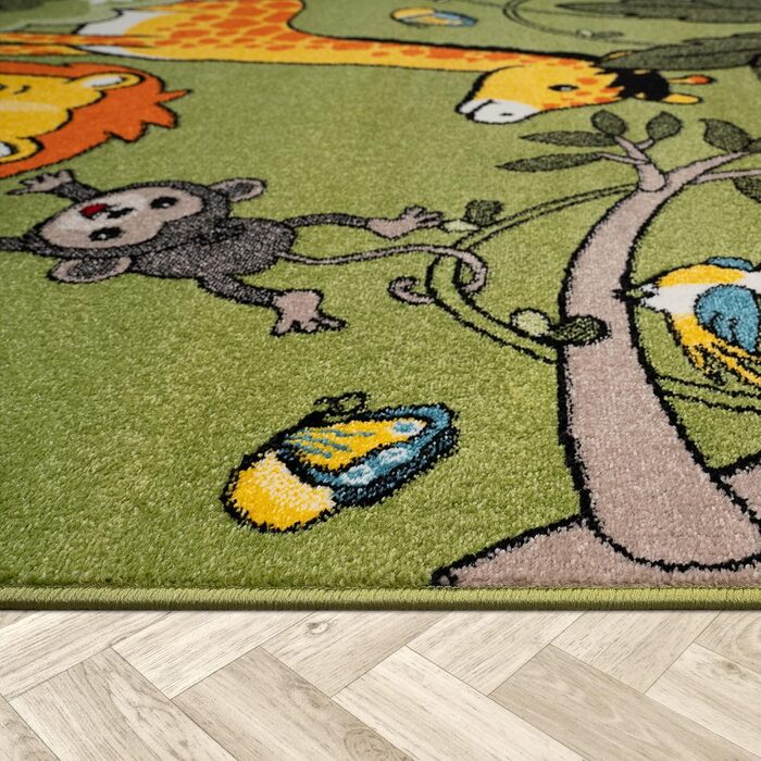 Paco Home Children's Rug Play Rug Jungle Animals Palm Trees MONKEY Elephant Giraffe Lion Green, Size: 80x150 cm