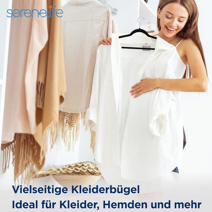 Серія з 10 вешалок для одягу SereneLife з оксамиту – економія місця, неслизькі, 360° обертання, для зберігання та організації одягу, 10 шт. (Чорний)