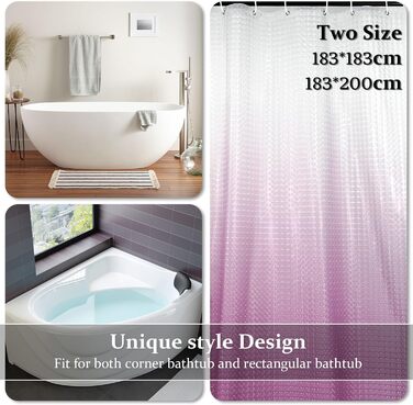 Завіса для душу LEMON CLOUD антигрибкова з вантажем та магнітом, 183x200 см, водонепроникна, антибактеріальна, PEVA, з 12 кільцями, фіолетовий