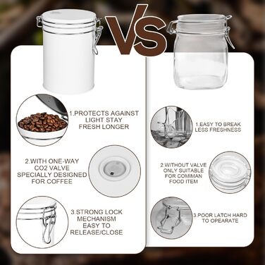 Кавова банка з нержавіючої сталі 450 мл з клапаном, вакуумна, для кави, чаю, горіхів, какао, зберігання (біла)