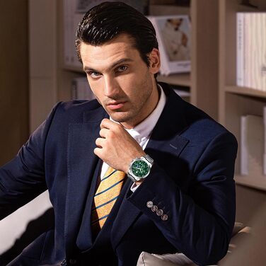 Годинник чоловічий BENYAR Chronograph Аналоговий кварц Водостійкий з датою. Елегантний бізнес-стиль. Чудовий подарунок для чоловіків (срібний браслет/зелений циферблат)