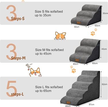 Trhillsbrad Breiter Hundetreppe 5 Stufen 62cm hoch für Kleine Hunde, Hochdichtem Schaumstoff Haustiertreppe, Waschbarem Bezug und Rutschfestem Boden