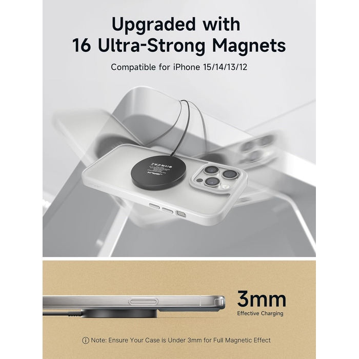 Бездротовий зарядний пристрій JSAUX MagSafe 15W для iPhone 17 Air Pro Max, iPhone 16/15/14 13 12, AirPods 3/2, Синій (прозорий)