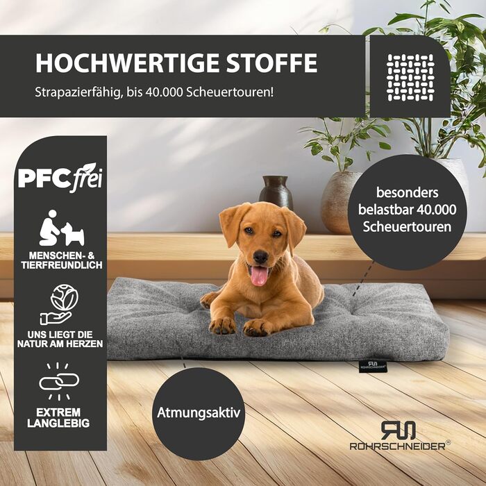 Ліжко для собак Rohrschneider з мискою, 50x80x7 см, блакитне/сіре, для собак та котів | З антиковзаючою основою, міцне, Made in EU