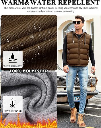 Чоловіча степкова жилетка Vancavoo з капюшоном, тепла зимова жилетка для активного відпочинку, спортивна жилетка, перехідна куртка, колір кава, розмір S