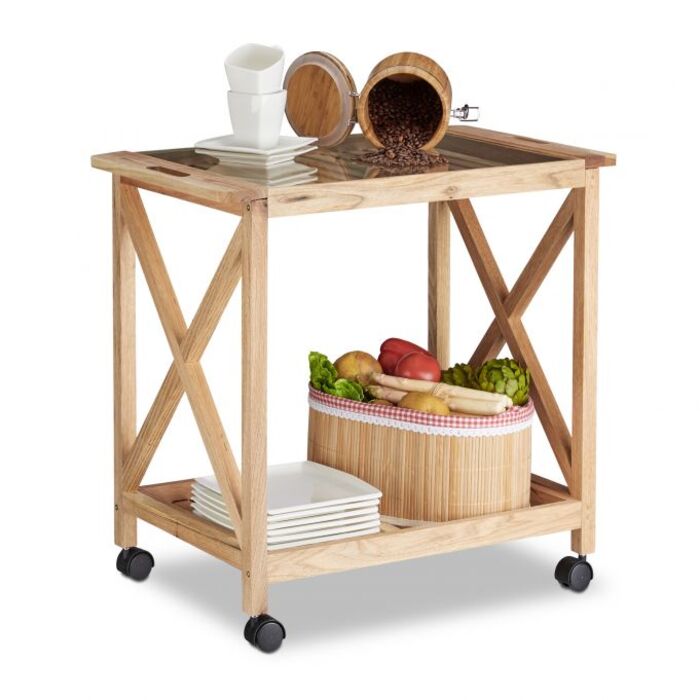 Relaxdays Kitchen Cart made of Walnut Wood