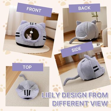 Кішка-будиночок для котів, сірий, 40x40x32 см - зручне ліжко-печеринка для кошенят та дорослих котів
