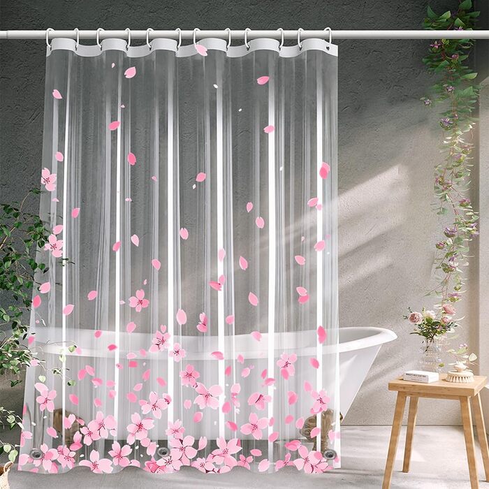 Прозора штора для ванної кімнати Blumen 180x200 см з гачками, антигрибкова, водонепроникна EVA