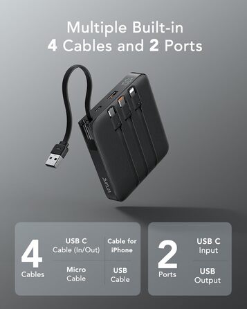 Power Bank VRURC з кабелем: швидка зарядка USB-C, павербанк