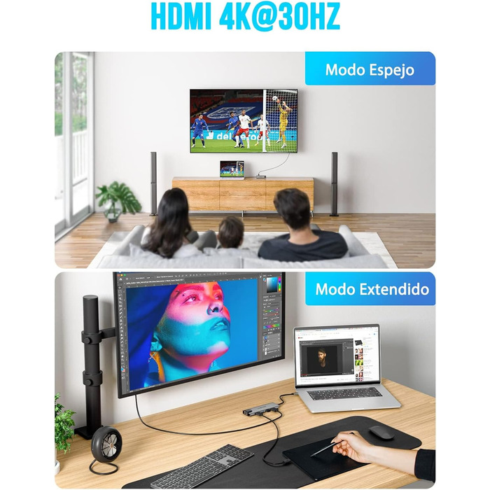 Lemorele USB-C хаб – адаптер USB-C 9 в 1 з алюмінієвим корпусом. Gigabit Ethernet, 4K HDMI, 100W PD, 3 USB-A, USB-C, SD/TF, док-станція для MacBook, iPad, Windows, Switch, Chromecast