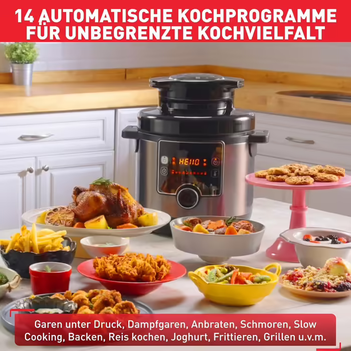 Мультиварка-скороварка Tefal CY7788 Turbo Cuisine & Fry, 7,6 л, 14 програм, фритюрниця, з додатком рецептів
