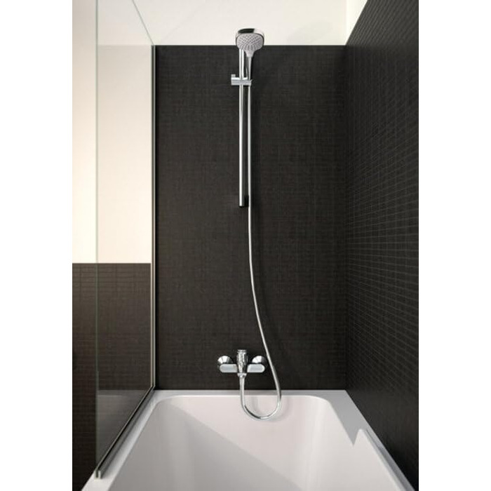 Hansgrohe Croma Select E Showerhead, Showerhead with Water-Saving Function, 3 Spray Patterns, Anti-Limescale Function, White/Chrome (3 Water-Saving Spray Patterns (Vario))