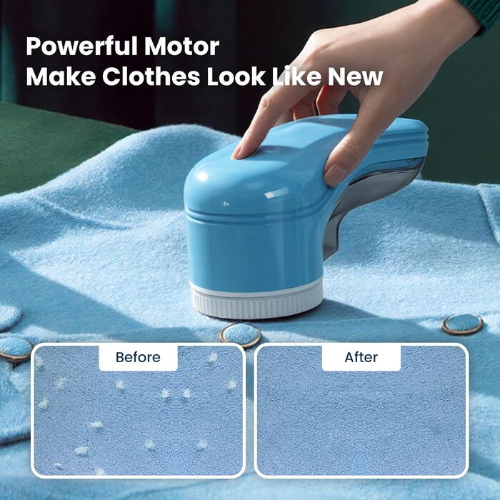 Електричний видалення ворсу для одягу та килимів, USB, 3 леза, блакитний