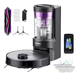 Робот-пилосос EUREKA E10s 2.Gen з вологою тканиною + станція самоочищення (4000Pa, автовизначення килима, підйом мопа, LiDAR-навігація, ідеально проти шерсті тварин, керування через додаток/голос) чорний