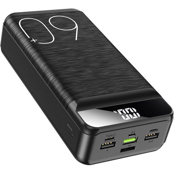 Power Bank 60000mAh 22,5W з LED-дисплеєм: Швидка зарядка USB-C, 4 виходи, 3 входи для більшості пристроїв