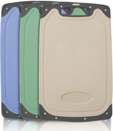 Plastic Cutting Board Set, BPA Free Kitchen Cutting Boards, Personalized Cutting Board with Non-Slip Feet, Deep Juice Groove, Blue, Green