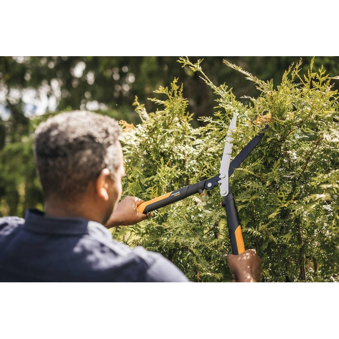 Садові ножиці Fiskars PowerGear X HSX92, антипригарне покриття, сталеві леза, 63 см, чорні/помаранчеві