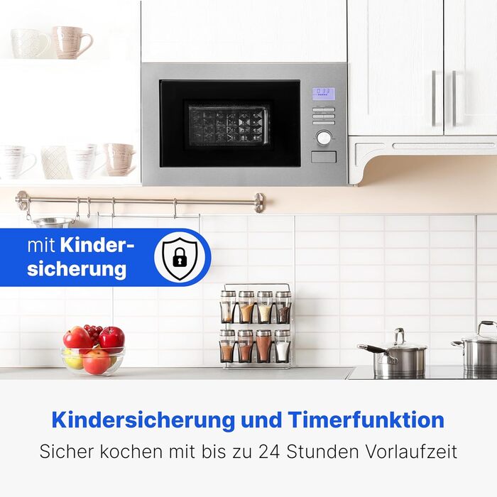 Вбудована мікрохвильова піч Bomann MWG 3001 H EB inox Silber з грилем та конвекцією | 60 см | 900 Вт | 25 л
