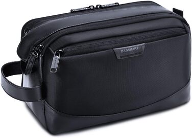 BAGSMART Travel Toiletry Bag for Men, Leather Travel Organizer Bag, Dopp Kit Waterproof Shaving Bag for Toiletries Accessories, Black