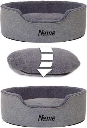 Lionto Dog Bed with Reversible Cushion and Washable Cover, Stable Dog Basket with Anti-Slip Studs, 92x72 cm, Cozy Pet Bed for Dogs and Cats with Plush, (Grey, L 92 x W 72 x H 27 cm (with name tag))