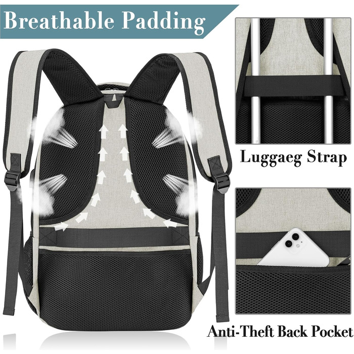 Рюкзак BIKROD для чоловіків та жінок, шкільний рюкзак для хлопчиків та дівчаток-підлітків, 15.6 дюймів, для ноутбука, робочий, для подорожей, кемпінгу, USB-порт для зарядки, 15.6 дюймів (15.6 дюймів, Бежевий)