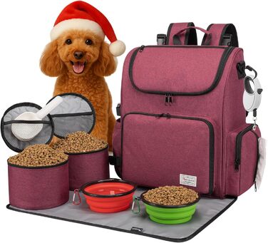 Модерна переноска для собак та котів Modoker, відповідна стандартам авіаперевезень, з органайзером, зручним плечовим ременем, контейнерами для корму та складаними мисками (Рожевий)