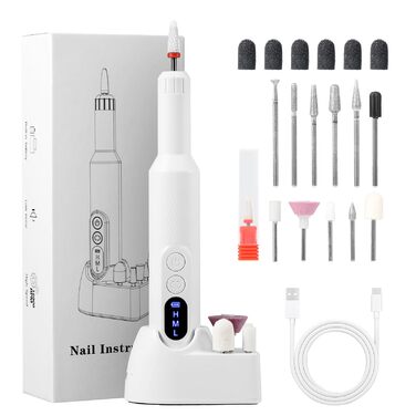 Професійний бездротовий апарат для манікюру та педикюру Brencco, 12 в 1, 18000 об/хв, 8 насадок, зарядка Type-C, для дому та салону