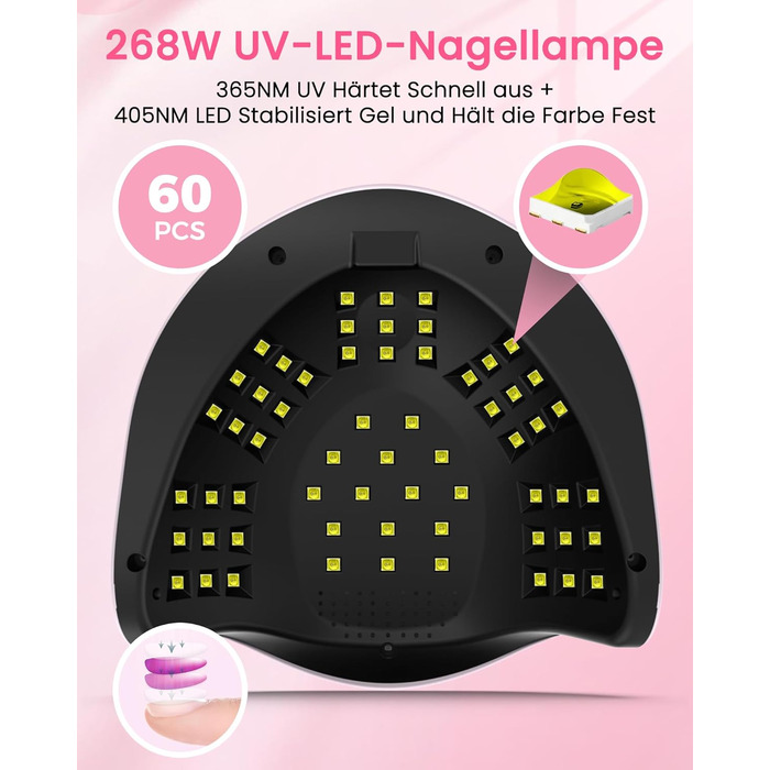 LED UV лампа для нігтів NAILGIRLS 150W з таймером, датчиком, LCD дисплеєм та знімною магнітною платформою. Підходить для гель-лаку, нігтів рук та ніг (Рожевий 268W)