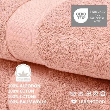 Набір рушників LEBENGOOD 10 предметів, 100% бавовна, Oeko-TEX, м'які та гігроскопічні для ванної та гостей, колір Nude (2 великих, 2 середніх, 4 маленьких рушники)