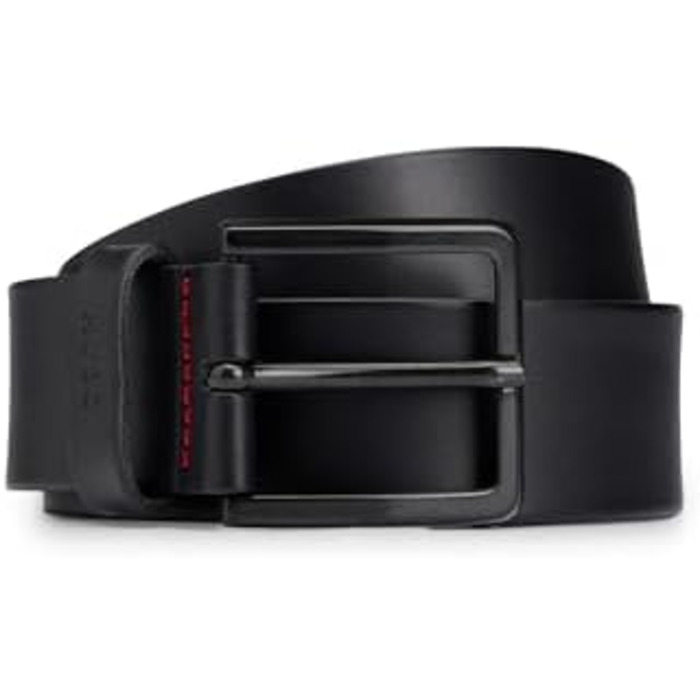 Чоловічий шкіряний ремінь HUGO Gionio SZ40 з логотипом на петлі, чорний (105 Schwarz001)