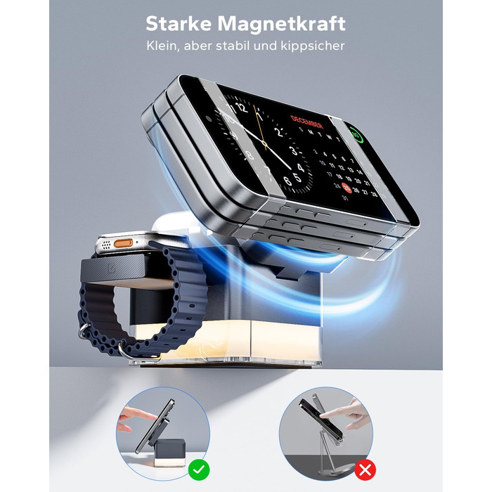 Зарядна станція 3-в-1 KPON для Apple Watch, iPhone та AirPods (Magsafe, сірий)