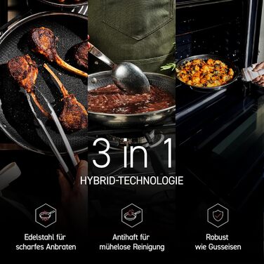 Пан з нержавіючої сталі HexClad Hybrid з діаметром 25 см – антипригарна сковорода з сотовою структурою для всіх типів плит, включаючи індукційну, з ручкою Stay-Cool, придатна для духовки та мийки