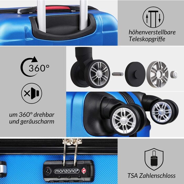 Набір валіз MONZANA® 3шт Exopack TSA, 3 шт. (M-L-XL), жорсткий корпус, блакитний