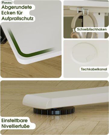 Flamaker Adjustable Height Desk - 140x60cm Electric Standing Desk with Memory & USB Charging (White)