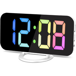 Цифровий годинник SZELAM з LED-дзеркалом 7 дюймів, 2 USB-порти, функція відкладання, автоматичне регулювання яскравості, для дому (білий)