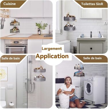 Поличка для душу без свердління - органайзер для ванної кімнати. Етажерка для душу та ванни з 4 гачками. Міцна алюмінієва поличка, водонепроникна з високим бортиком (Сірий)