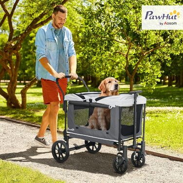 PawHut 2-в-1 візок для собак та котів, розкладний, до 30 кг, з подушкою, сітковими віконцями, 2 дверцятами, сумкою для зберігання, темно-сірий
