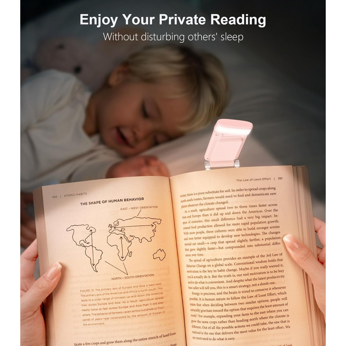 LED-лампа для читання Gritin з USB-зарядкою, кріпленням на книгу, регулюванням яскравості та кольору, для книголюбів (білий/рожевий)