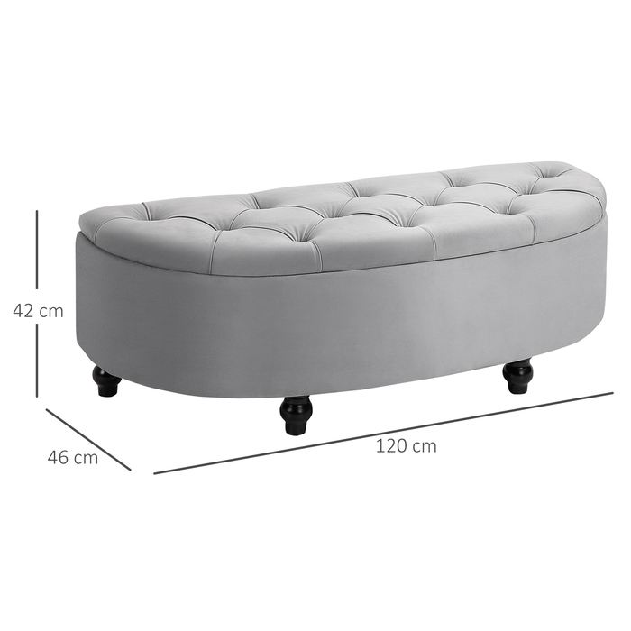 HOMCOM Storage Bench Storage Ottoman Storage Box Footrest Velvet-Touch Rubberwood Grey Bedroom | Aosom