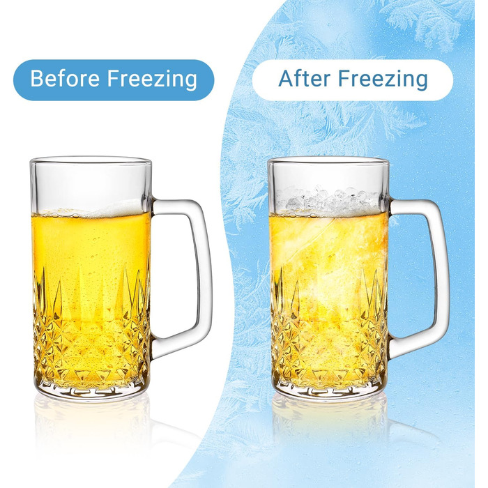 Набір з 2 скляних кружок для пива, 580 мл з ручкою, для заморожування, подарунок для чоловіків - Diamond