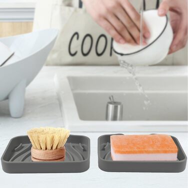 2 шт. Силіконові мильниці з отвором для стоку, мильниця для душу, мильниця для ванни, мильниця для раковини, мильниці для ванної кімнати, кухні та лічильника (Білий) (Сірий)