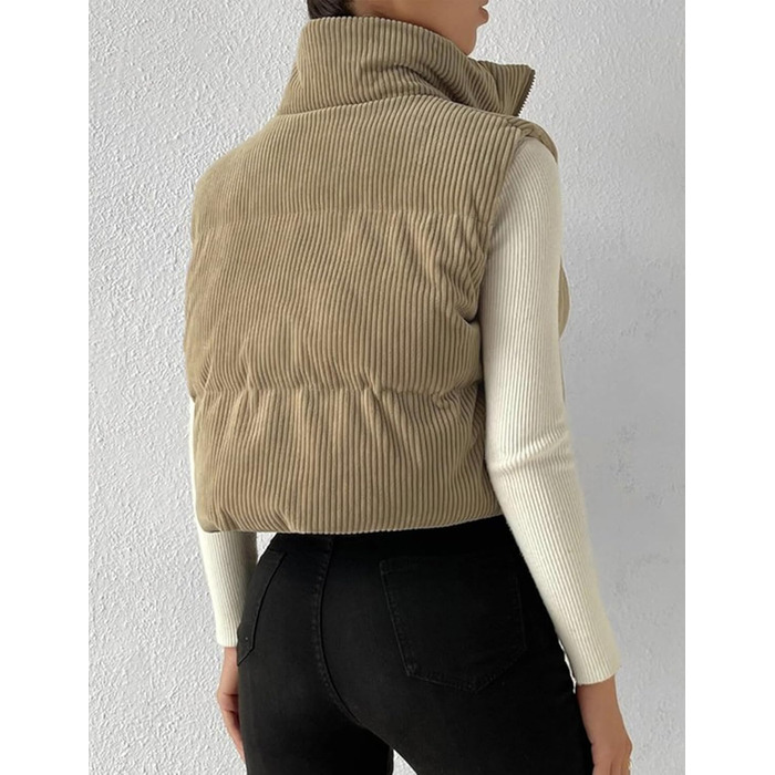 Жіноча куртка Gihuo з наповнювачем Cord, кроп-модель, комір-стійка, застібка на блискавку, стьобані рукави (M, Хакі)