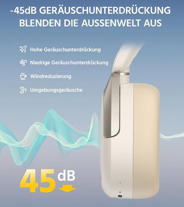 Edifier W830NB Бездротові навушники Over-Ear з ANC -45dB, 94год. акумулятор, LDAC Hi-Res звук, Spatial Audio, швидка зарядка, Bluetooth V5.4 (Слонова кістка)