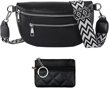Жіноча сумка через плече з монетницею, шкіряна бананка, середнього розміру, з широким знімним ремінцем, поясна сумка для фестивалів, подорожей, повсякденного використання, біла (чорна)