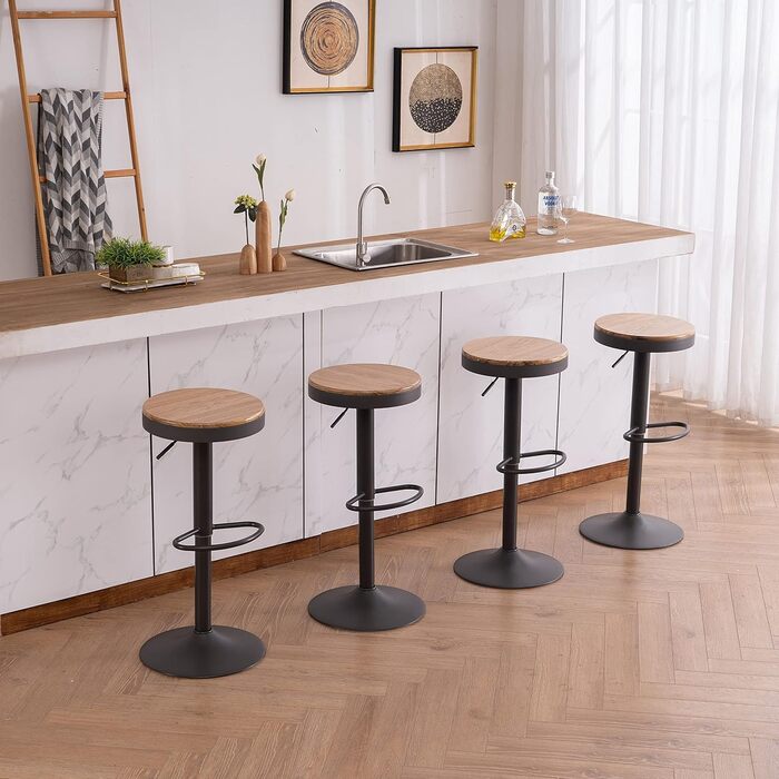 Kidol Adjustable Height Wooden Bar Stool with 360° Swivel - Industrial Modern Design for Kitchen Counter (Grey Wood)