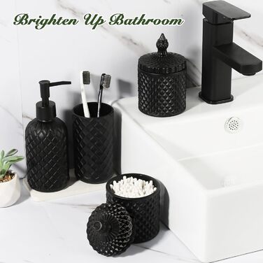 RYTOXILO Набір аксесуарів для ванної кімнати, 4 шт., чорний, з дозатором мила та тримачем для зубних щіток, для ванної, декор, органайзер