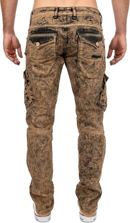 Чоловічі джинси Cipo & Baxx Slim-Fit, Regular-Fit, Biker - коричневі (36W/34L, 39) з ефектом Destroyed та стразами