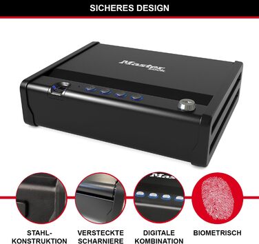 MASTER LOCK Сейф портативний з кодовим замком та кабелем P008EML - для електроніки, документів, грошей (біометрія, ключ, комбінація)